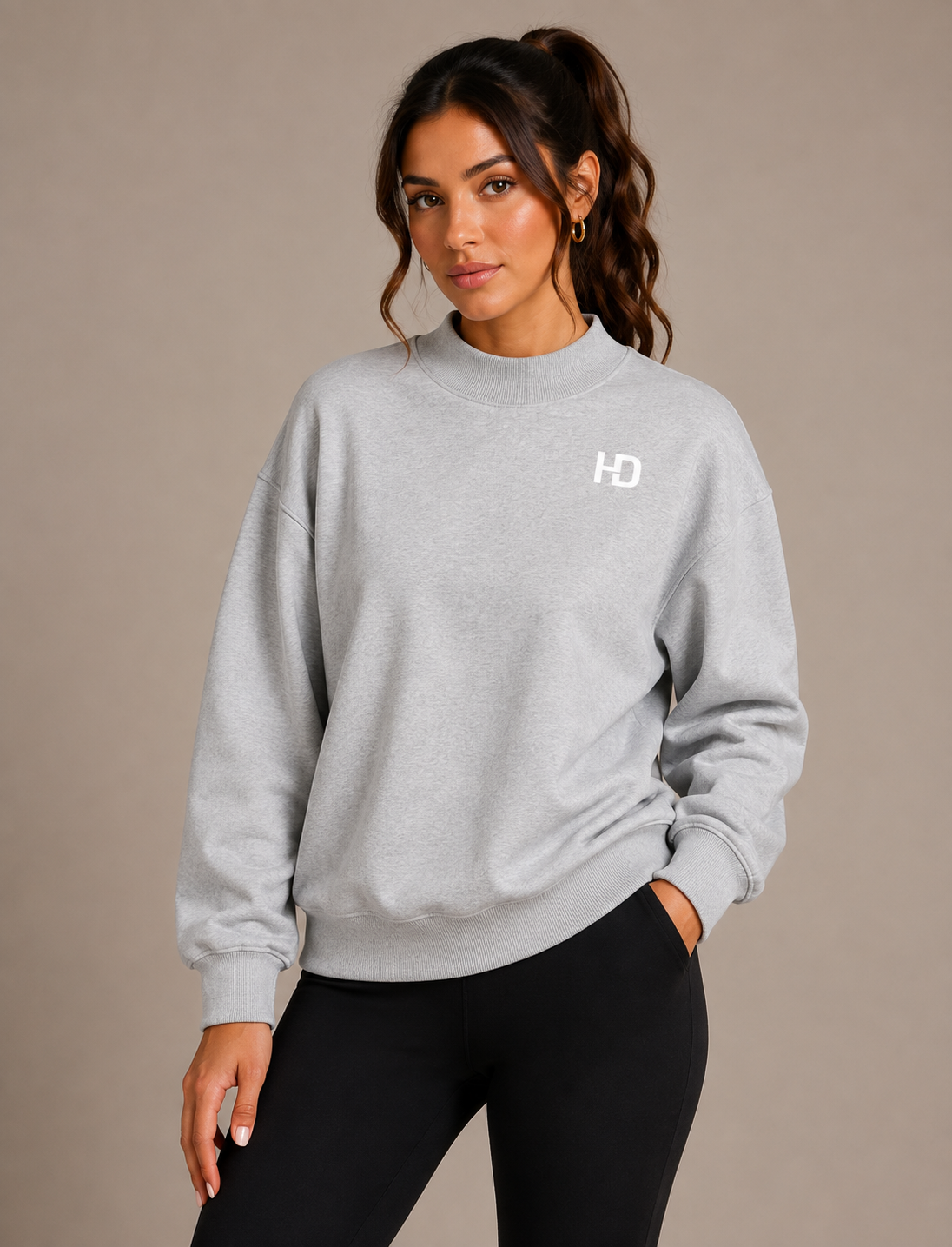 Essential Fleece Mock-Neck Crew Sweatshirt