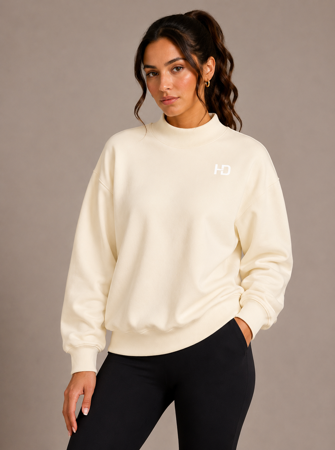 Essential Fleece Mock-Neck Crew Sweatshirt