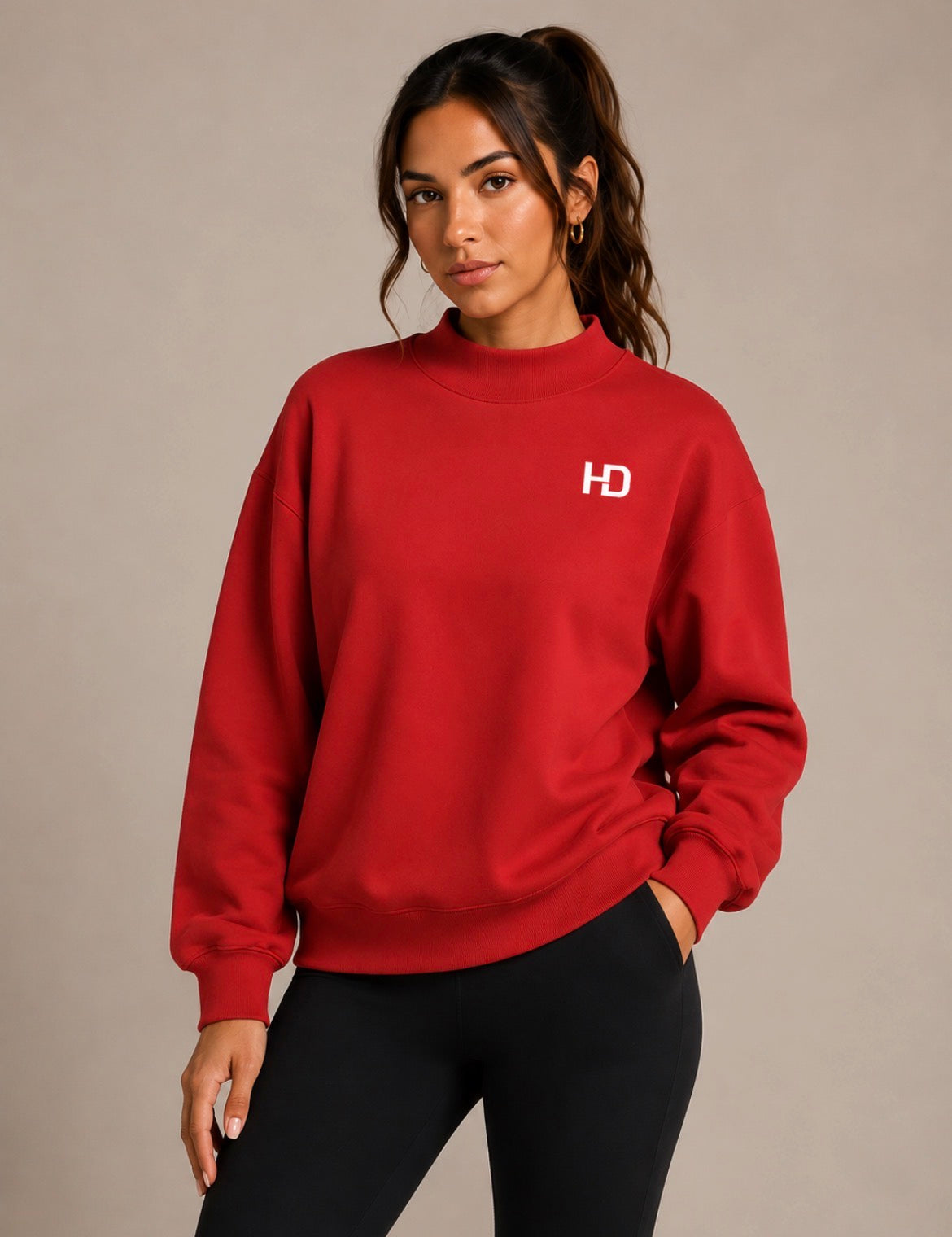 Essential Fleece Mock-Neck Crew Sweatshirt